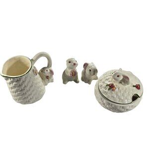 Rabbit Ceramic Creamer Sugar Bowl Salt Pepper Shakers avon bunny mates Easter